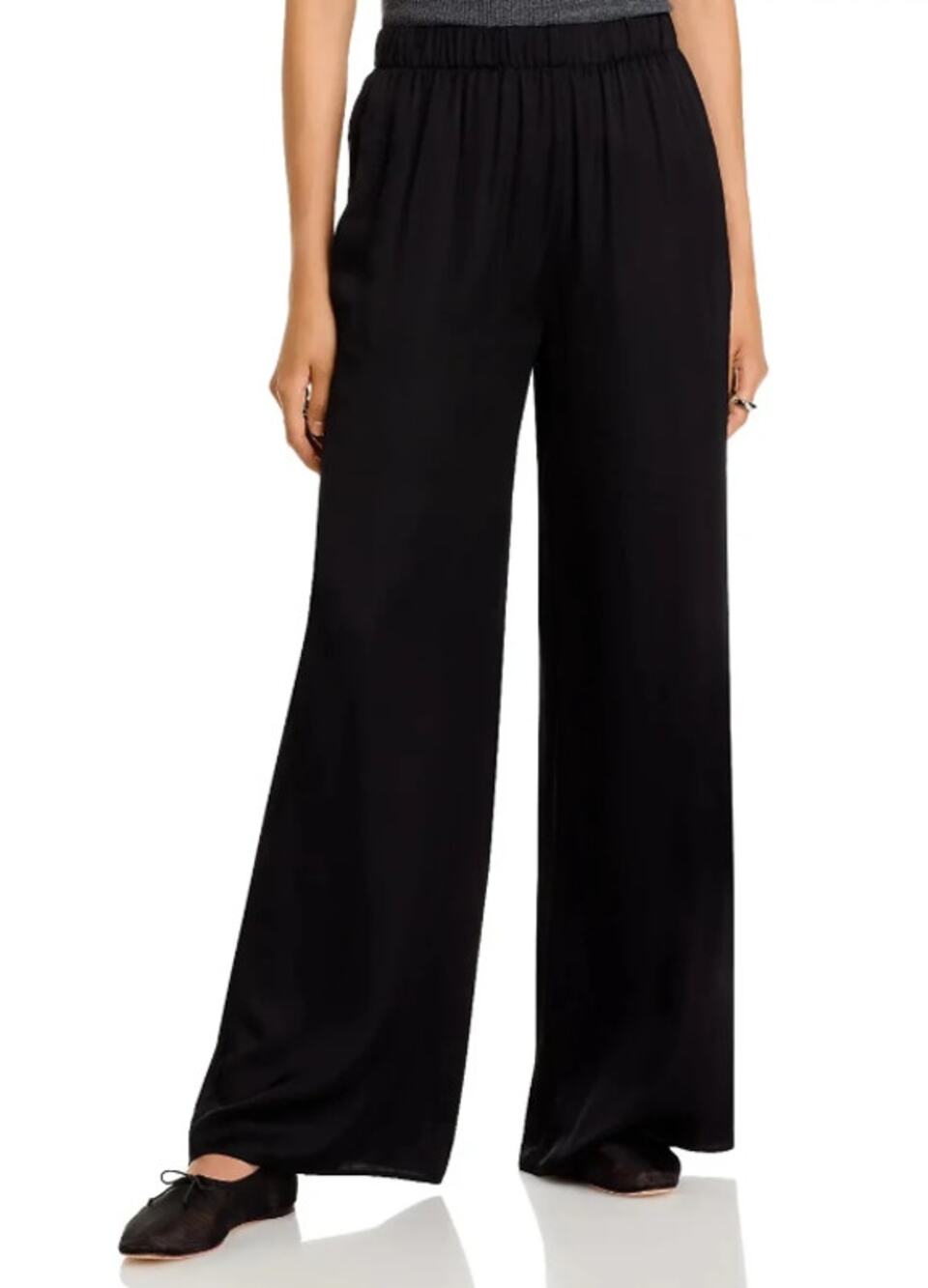 ATM WOMENS SIZE SMALL SATIN WIDE LEG PULL-ON PANTS BLACK NEW